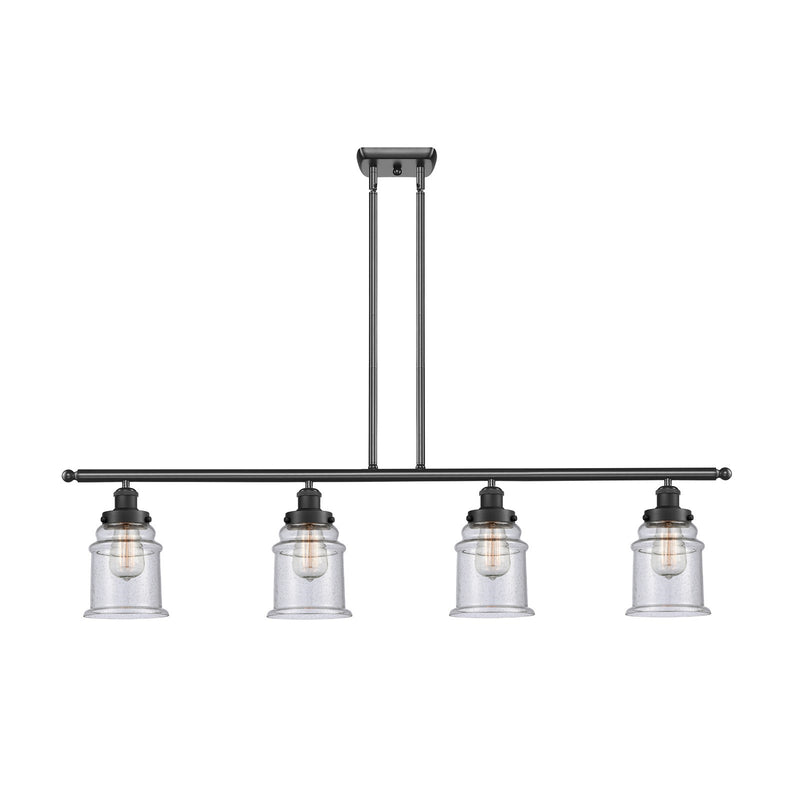 Innovations Canton 48in 4-Light Island Light | Modern Contempo Matte Black Steel and Seedy Glass | Kitchen Island & Dining Room | Model 916-4I-BK-G184