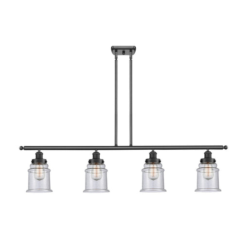 Innovations Canton 48in 4-Light Island Light | Modern Contempo Matte Black Steel and Seedy Glass | Kitchen Island & Dining Room | Model 916-4I-BK-G184