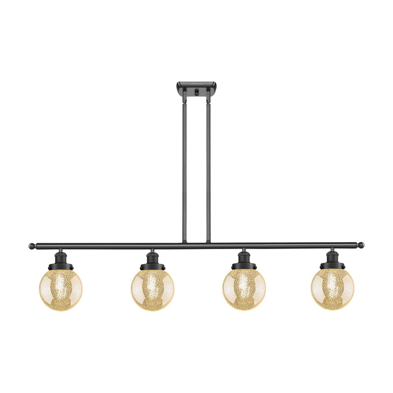 Innovations Beacon 48in 4-Light Island Light | Industrial Matte Black Steel and Mercury Seeded Glass | Kitchen Island & Dining | Model 916-4I-BK-G208-6