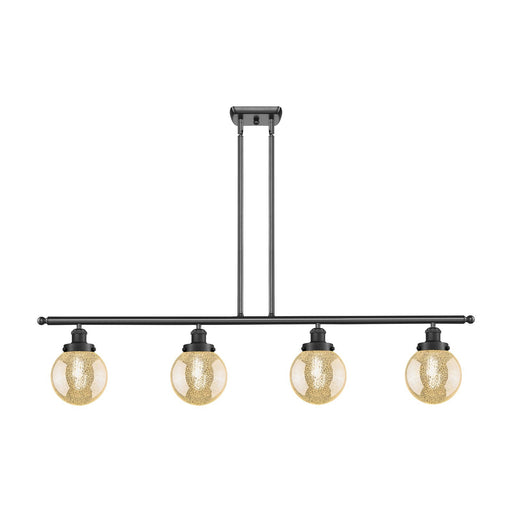 Innovations Beacon 48in 4-Light Island Light | Industrial Matte Black Steel and Mercury Seeded Glass | Kitchen Island & Dining | Model 916-4I-BK-G208-6