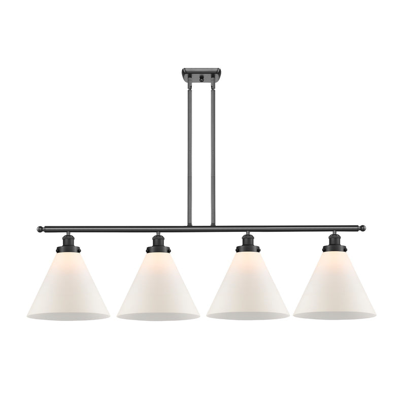 Innovations Cone 48in 4-Light Island Light | Industrial Matte Black Steel and Matte White Frosted Glass | Kitchen Island & Dining | Model 916-4I-BK-G41-L