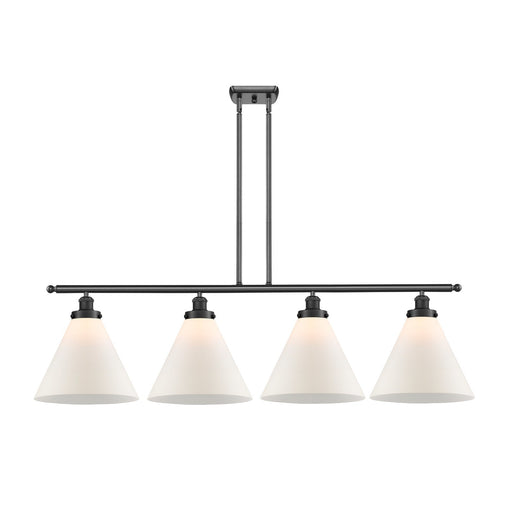 Innovations Cone 48in 4-Light LED Island Light | Industrial Matte Black Steel and Matte White Frosted Glass | Kitchen Island & | Model 916-4I-BK-G41-L-LED