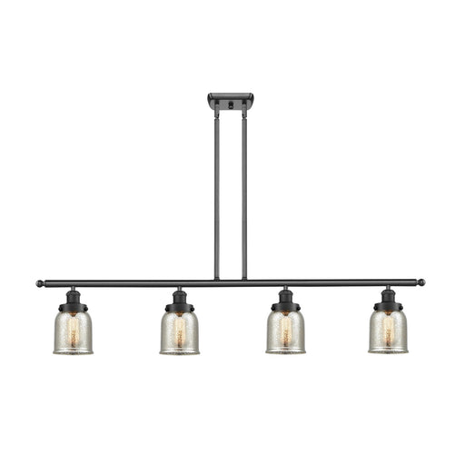 Innovations Bell 48in 4-Light Island Light | Industrial Matte Black Steel and Silver Plated Mercury Glass | Kitchen Island & | Model 916-4I-BK-G58-LED