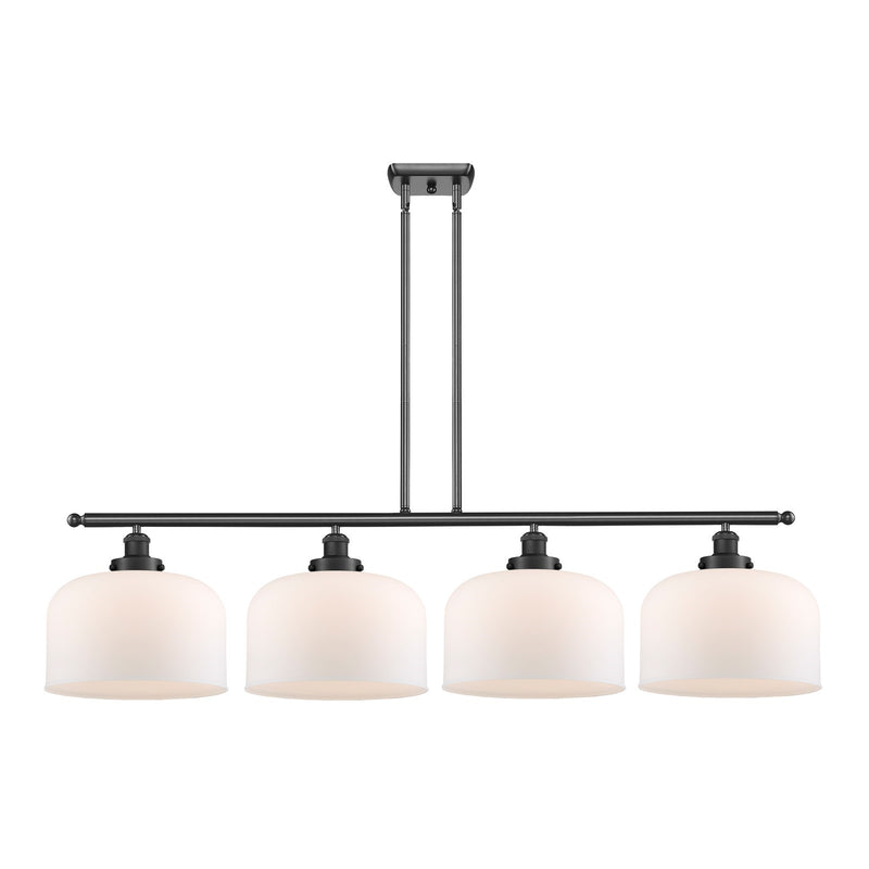 Innovations Bell 48in 4-Light Island Light | Industrial Matte Black Steel and Matte White Frosted Glass | Kitchen Island & Dining | Model 916-4I-BK-G71-L