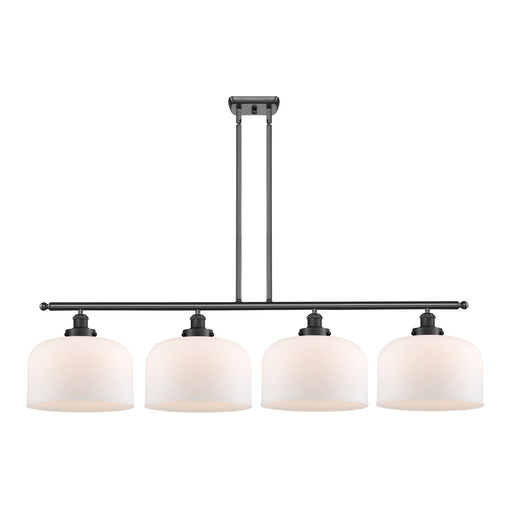 Innovations Bell 48in 4-Light Island Light | Industrial Matte Black Steel and Matte White Frosted Glass | Kitchen Island & Dining | Model 916-4I-BK-G71-L
