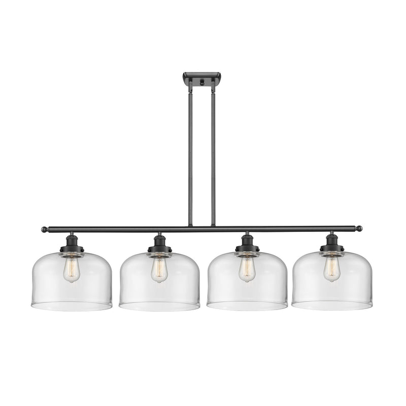 Innovations Bell 48in 4-Light Island Light | Industrial Matte Black Steel and Clear Glass | Kitchen Island & Dining Room | Model 916-4I-BK-G72-L-LED