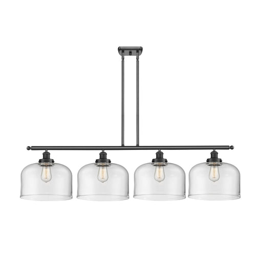 Innovations Bell 48in 4-Light Island Light | Industrial Matte Black Steel and Clear Glass | Kitchen Island & Dining Room | Model 916-4I-BK-G72-L-LED