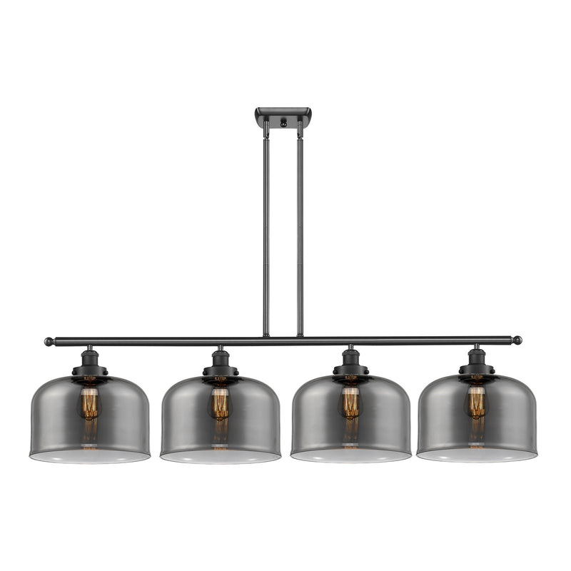 Innovations Bell 48in 4-Light Island Light | Industrial Matte Black and Light Smoke Glass | Kitchen Island & Dining Room | Model 916-4I-BK-G73-L