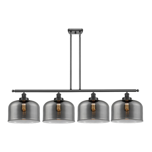 Innovations Bell 48in 4-Light Island Light | Industrial Matte Black and Light Smoke Glass | Kitchen Island & Dining Room | Model 916-4I-BK-G73-L