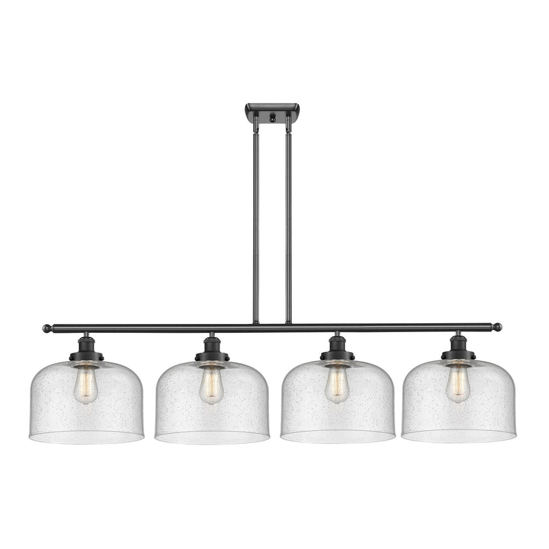 Innovations Bell 48in 4-Light Island Light | Industrial Matte Black Steel and Seedy Glass | Kitchen Island & Dining Room | Model 916-4I-BK-G74-L-LED