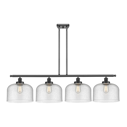 Innovations Bell 48in 4-Light Island Light | Industrial Matte Black Steel and Seedy Glass | Kitchen Island & Dining Room | Model 916-4I-BK-G74-L-LED