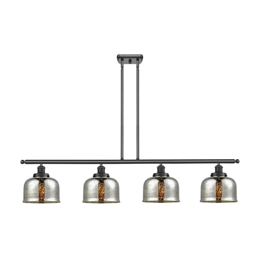Innovations Bell 48in 4-Light Island Light | Industrial Matte Black Steel and Silver Plated Mercury Glass | Kitchen Island & Dining | Model 916-4I-BK-G78