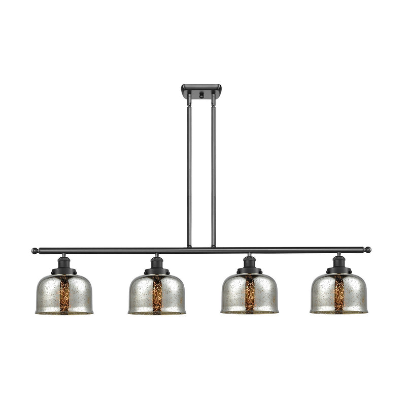 Innovations Bell 48in 4-Light Island Light | Industrial Matte Black Steel and Silver Plated Mercury Glass | Kitchen Island & | Model 916-4I-BK-G78-LED