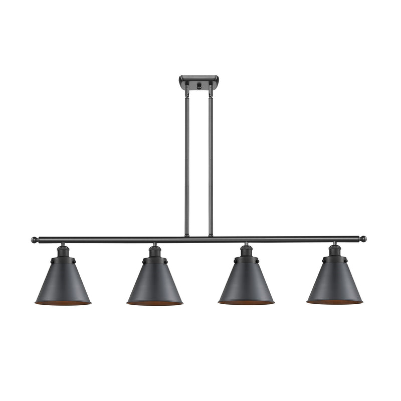 Innovations Appalachian 48in 4-Light Island Light | Industrial Farmhouse Matte Black Steel and Metal Cone Shades | Kitchen Island & | Model 916-4I-BK-M13