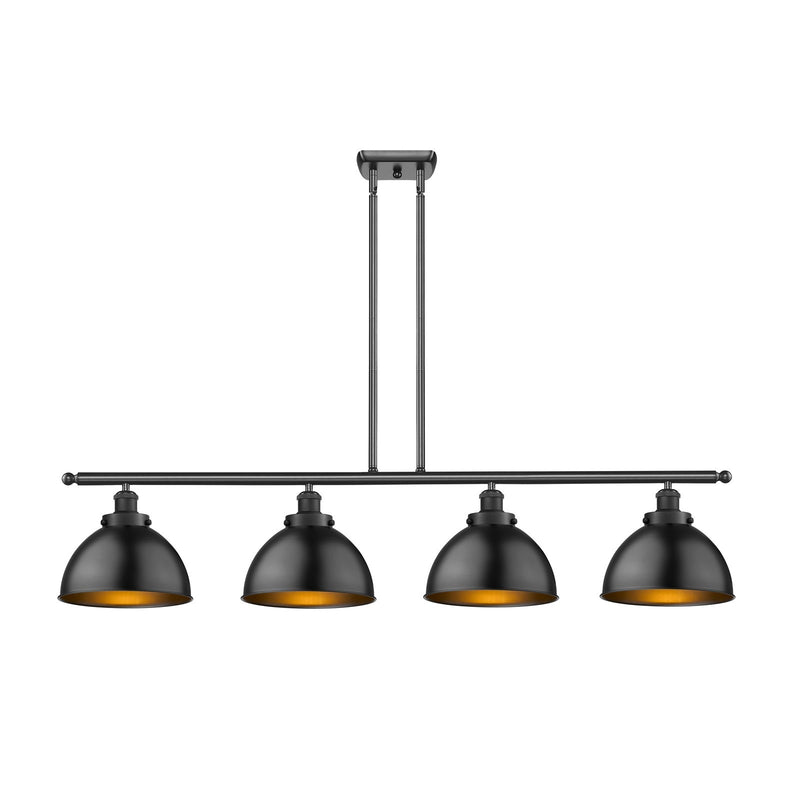 Innovations Derby 48.125in 4-Light Island Light | Industrial Farmhouse Matte Black Steel and Metal Dome Shades | Kitchen | Model 916-4I-BK-MFD-10-BK