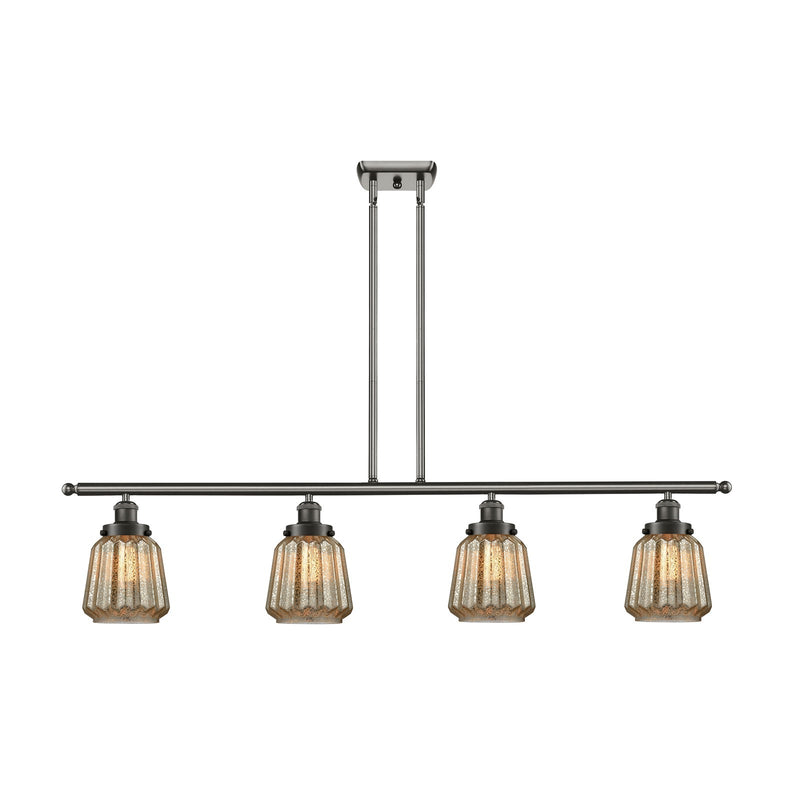 Innovations Chatham 48in 4-Light Island Light | Transitional Oil Rubbed Bronze Steel and Mercury Ribbed Glass Shade | Kitchen | Model 916-4I-OB-G146