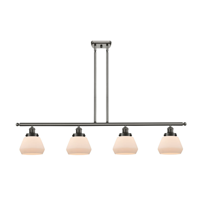 Innovations Fulton 48in 4-Light Island Light | Transitional Oil Rubbed Bronze Steel and Matte White Frosted Glass Shade | Kitchen | Model 916-4I-OB-G171