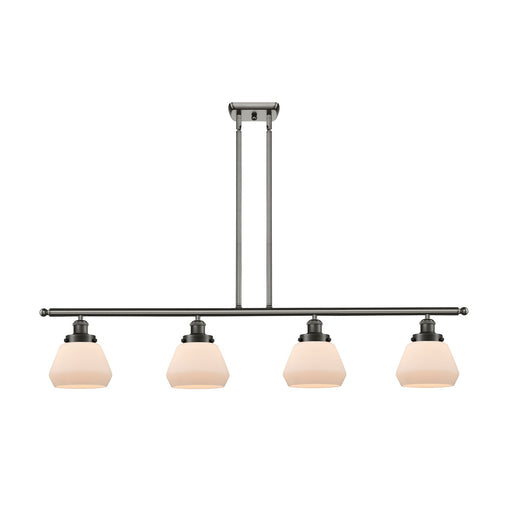 Innovations Fulton 48in 4-Light Island Light | Transitional Oil Rubbed Bronze Steel and Matte White Frosted Glass Shade | Kitchen | Model 916-4I-OB-G171