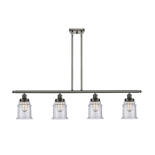 Innovations Canton 48in 4-Light Island Light | Modern Contempo Oil Rubbed Bronze Steel and Seedy Glass | Kitchen Island & Dining | Model 916-4I-OB-G184
