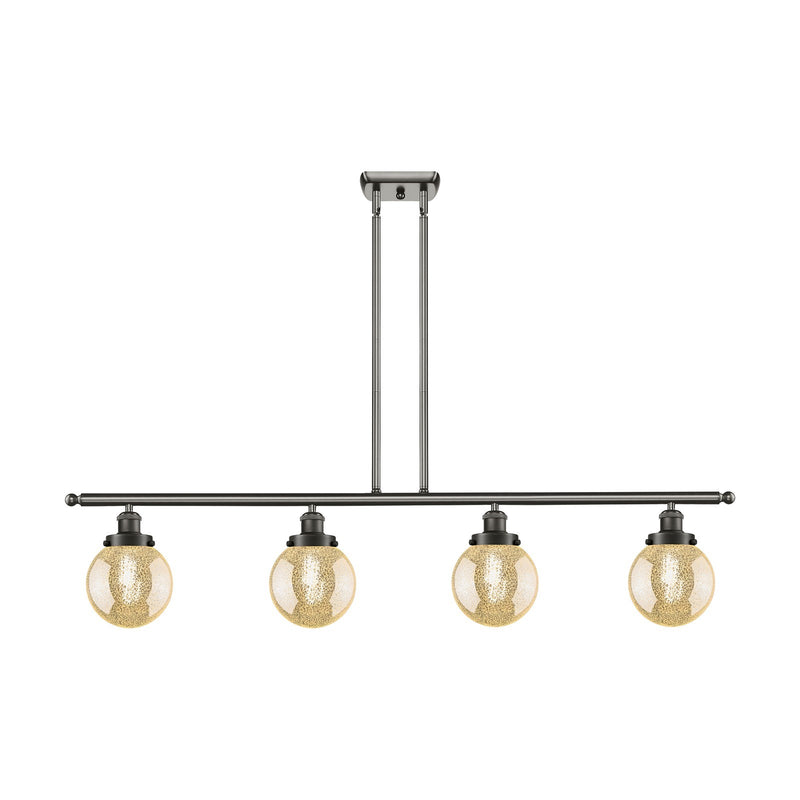 Innovations Beacon 48in 4-Light Island Light | Oil Rubbed Bronze Steel and Mercury Seeded Glass | Kitchen Island & Dining Room | Model 916-4I-OB-G208-6