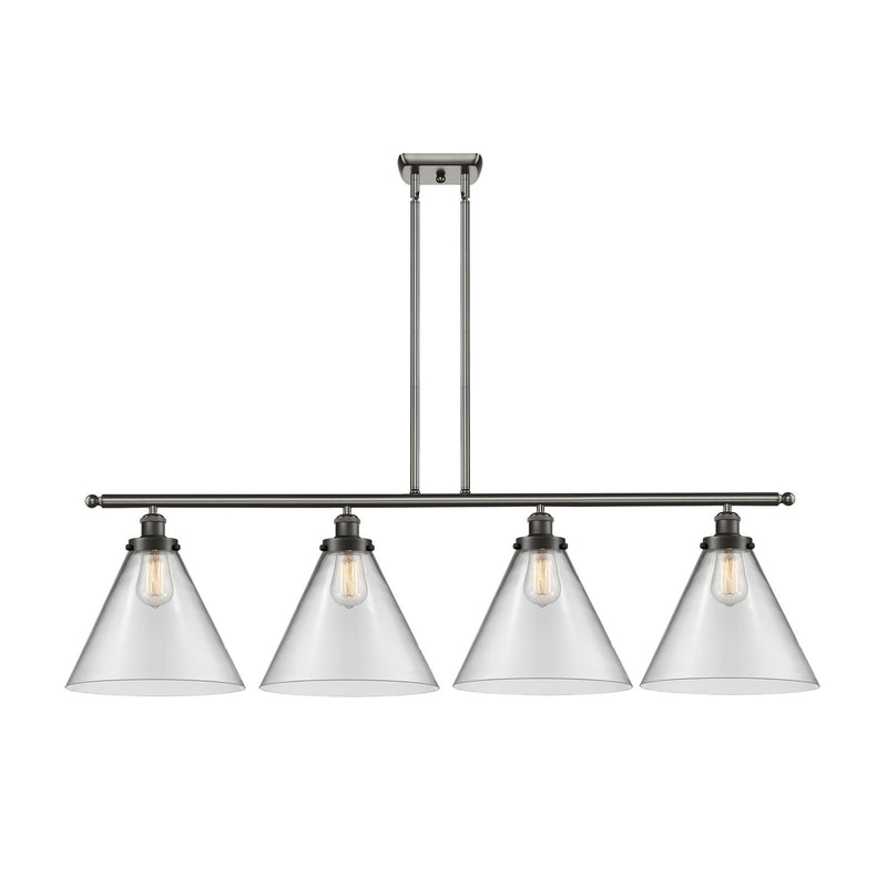 Innovations Lighting Cone 48in 4-Light Island Light | Industrial Oil Rubbed Bronze Steel and Clear Cone Glass | Kitchen Island & | Model 916-4I-OB-G42-L