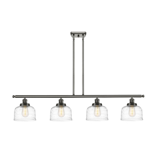 Innovations Bell 48in 4-Light Island Light | Industrial Oil Rubbed Bronze Steel and Clear Deco Swirl Glass | Kitchen Island & | Model 916-4I-OB-G713-LED