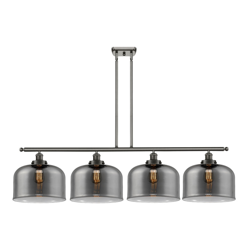 Innovations Bell 48in 4-Light LED Island Light | Industrial Oil Rubbed Bronze Steel and Light Smoke Glass | Kitchen Island & | Model 916-4I-OB-G73-L-LED