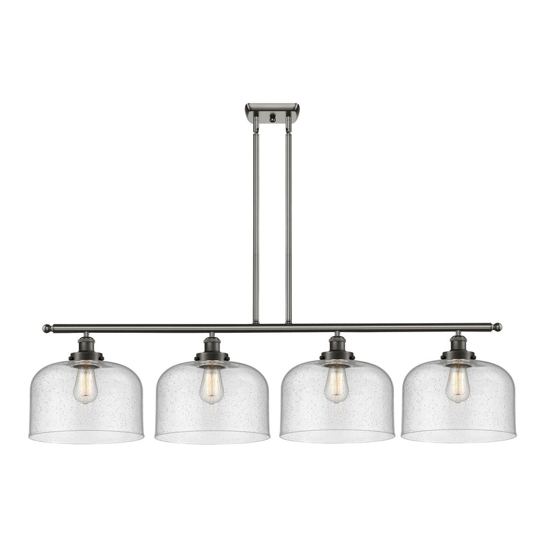Innovations Bell 48in 4-Light LED Island Light | Industrial Oil Rubbed Bronze Steel and Seedy Glass | Kitchen Island & Dining | Model 916-4I-OB-G74-L-LED