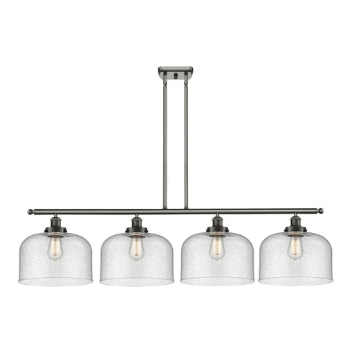 Innovations Bell 48in 4-Light LED Island Light | Industrial Oil Rubbed Bronze Steel and Seedy Glass | Kitchen Island & Dining | Model 916-4I-OB-G74-L-LED