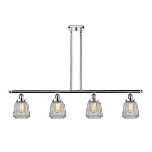 Innovations Chatham 48in 4-Light Island Light | Modern Transitional Polished Chrome Steel and Clear Ribbed Glass | Kitchen Island & | Model 916-4I-PC-G142