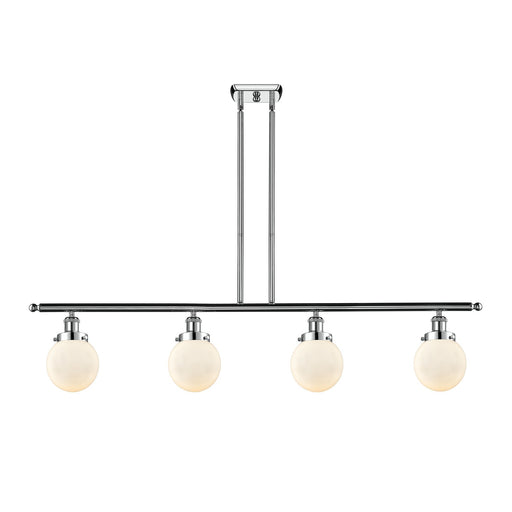 Innovations Beacon 48in 4-Light Island Light | Modern Contempo Polished Chrome and Matte White Glass | Kitchen Island & Dining | Model 916-4I-PC-G201-6