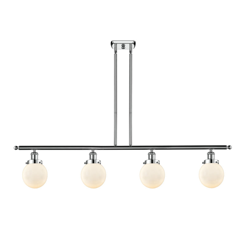 Innovations Beacon 48in 4-Light LED Island Light | Modern Contempo Polished Chrome and Matte White Glass | Kitchen Island & | Model 916-4I-PC-G201-6-LED