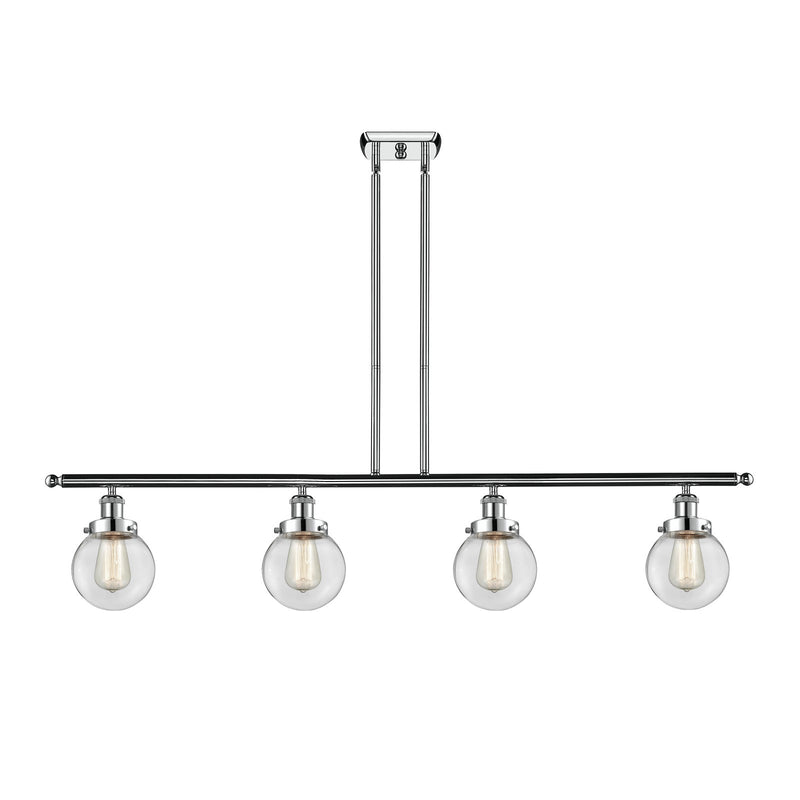Innovations Beacon 48in 4-Light Island Light | Modern Contemporary Polished Chrome and Clear Glass | Kitchen Island & Dining Room | Model 916-4I-PC-G202-6