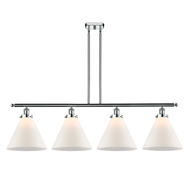 Innovations Cone 48in 4-Light Island Light | Industrial Polished Chrome Steel and Matte White Frosted Glass | Kitchen Island & | Model 916-4I-PC-G41-L-LED