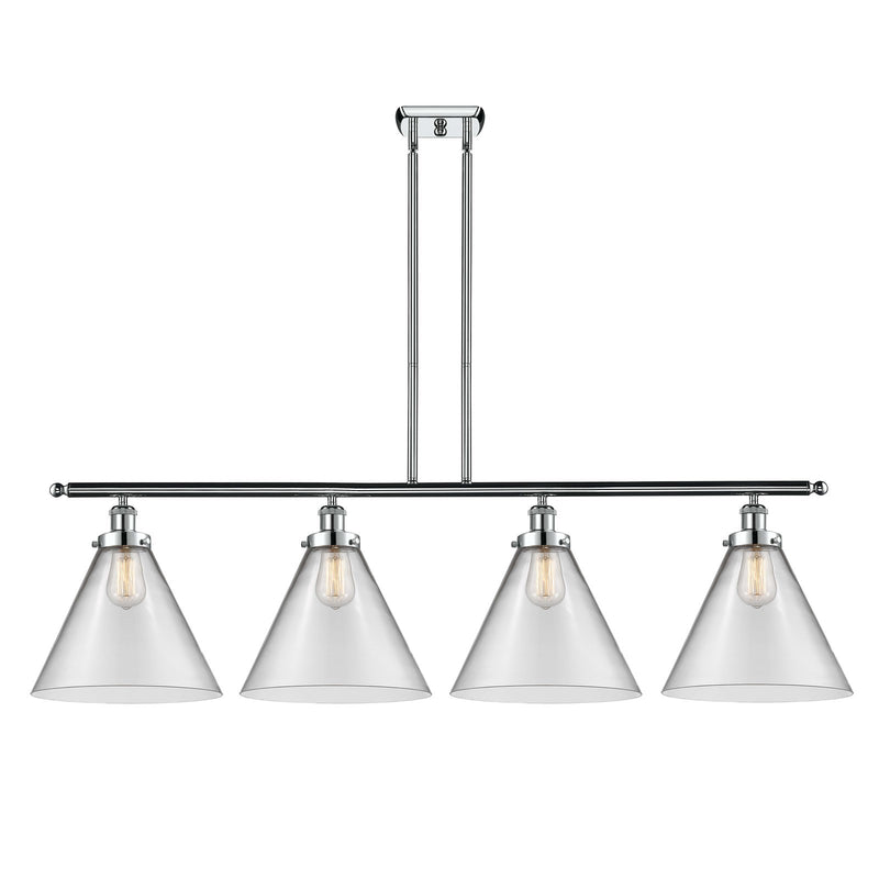 Innovations Cone 48in 4-Light Island Light | Industrial Polished Chrome Steel and Clear Glass | Kitchen Island & Dining Room | Model 916-4I-PC-G42-L