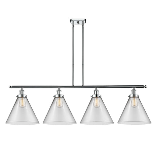 Innovations Cone 48in 4-Light Island Light | Industrial Polished Chrome Steel and Clear Glass | Kitchen Island & Dining Room | Model 916-4I-PC-G42-L-LED