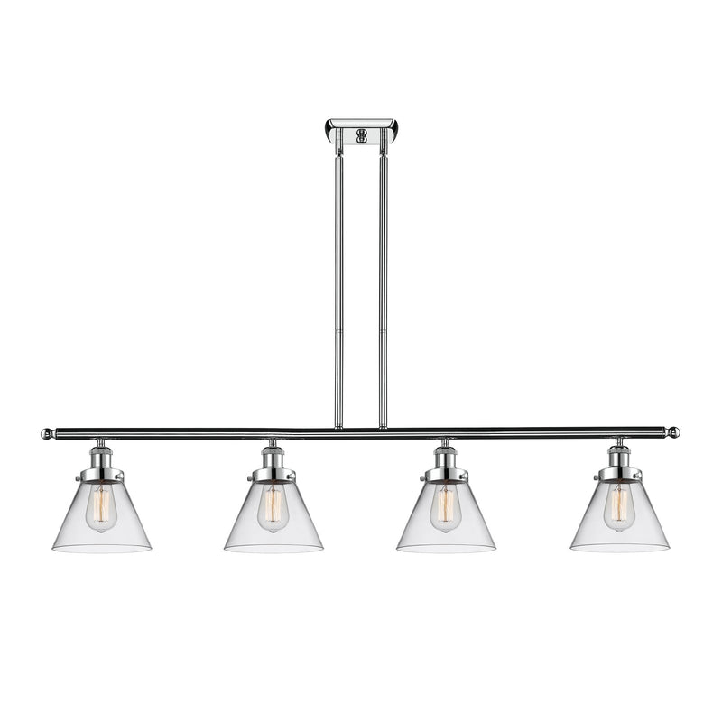 Innovations Cone 48in 4-Light Island Light | Industrial Polished Chrome Steel and Clear Glass | Kitchen Island & Dining Room | Model 916-4I-PC-G42-LED