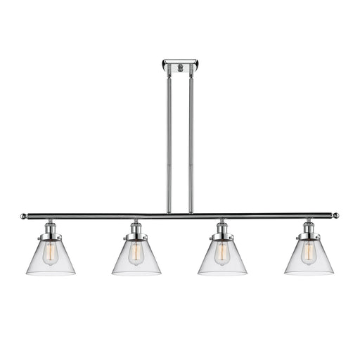 Innovations Cone 48in 4-Light Island Light | Industrial Polished Chrome Steel and Clear Glass | Kitchen Island & Dining Room | Model 916-4I-PC-G42-LED