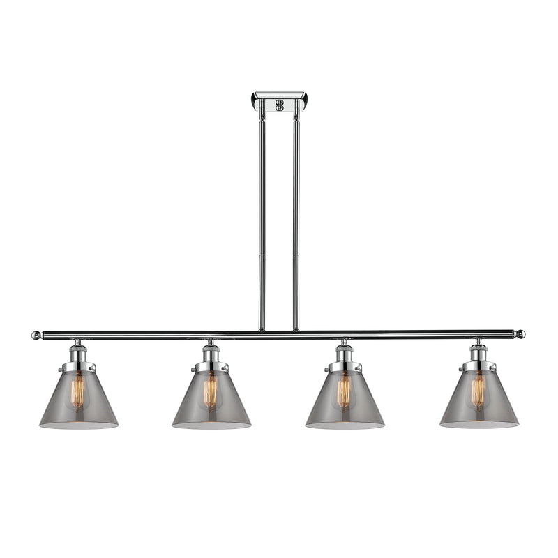 Innovations Cone 48in 4-Light Island Light | Industrial Polished Chrome Steel and Light Smoke Glass | Kitchen Island & Dining | Model 916-4I-PC-G43-LED