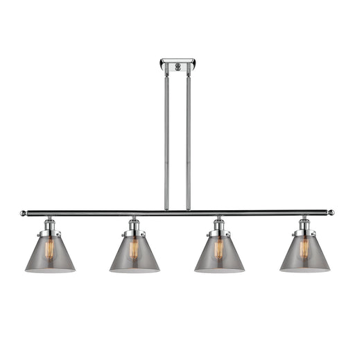 Innovations Cone 48in 4-Light Island Light | Industrial Polished Chrome Steel and Light Smoke Glass | Kitchen Island & Dining | Model 916-4I-PC-G43-LED
