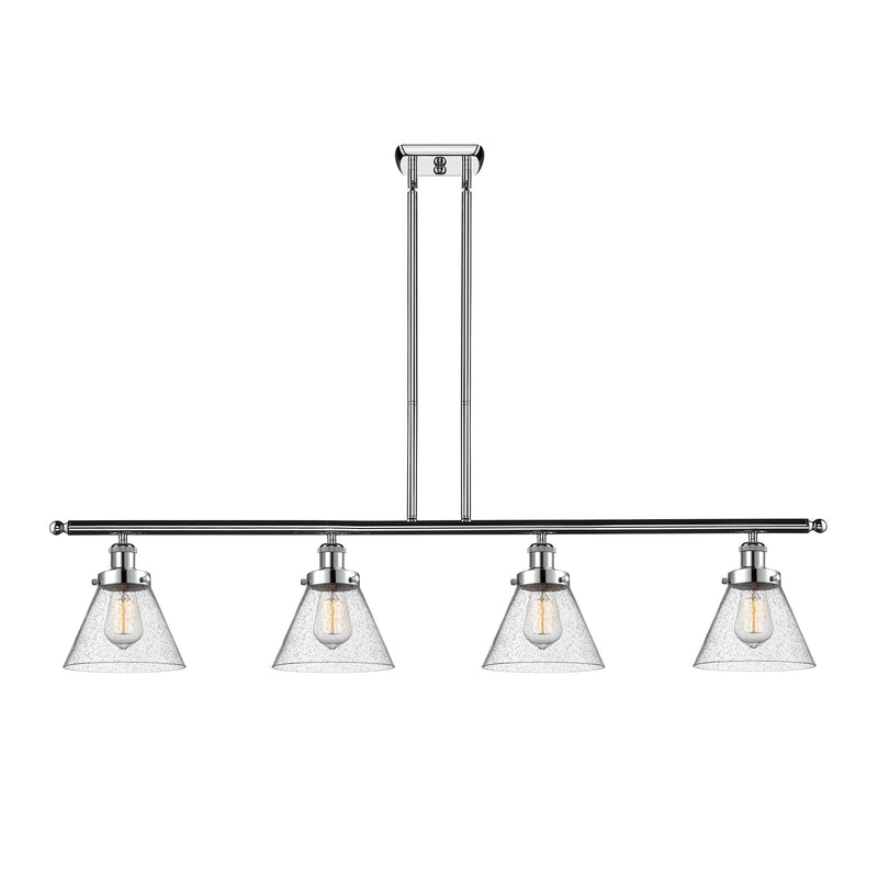 Innovations Cone 48in 4-Light Island Light | Industrial Polished Chrome Steel and Seedy Glass | Kitchen Island & Dining Room | Model 916-4I-PC-G44-LED