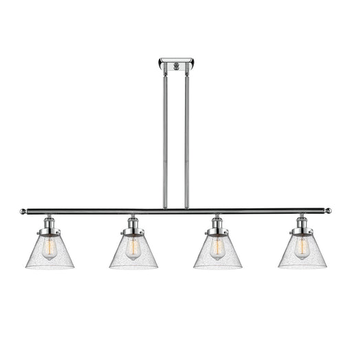 Innovations Cone 48in 4-Light Island Light | Industrial Polished Chrome Steel and Seedy Glass | Kitchen Island & Dining Room | Model 916-4I-PC-G44-LED