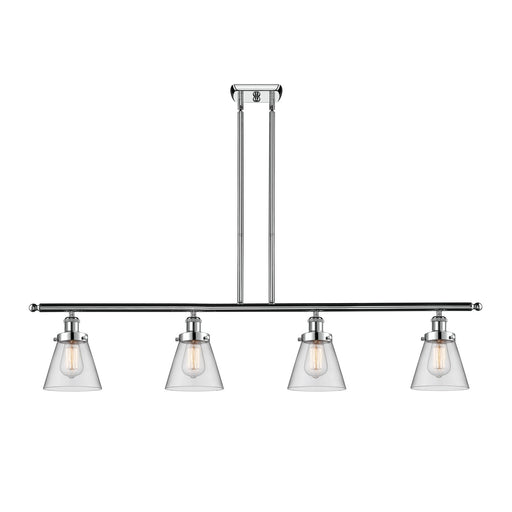 Innovations Cone 48in 4-Light Island Light | Industrial Polished Chrome Steel and Clear Glass | Kitchen Island & Dining Room | Model 916-4I-PC-G62