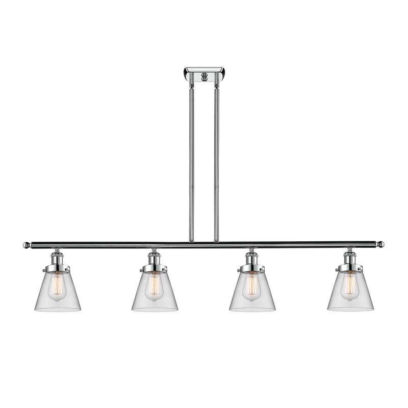 Innovations Cone 48in 4-Light Island Light | Industrial Polished Chrome Steel and Clear Glass | Kitchen Island & Dining Room | Model 916-4I-PC-G62-LED