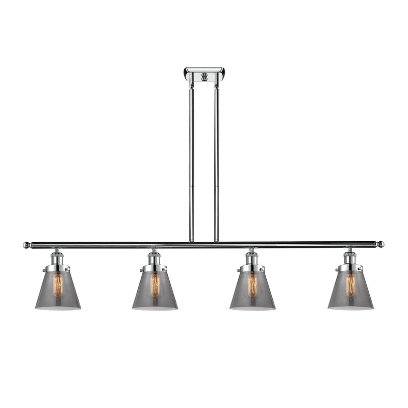 Innovations Cone 48in 4-Light Island Light | Industrial Polished Chrome and Light Smoke Glass | Kitchen Island & Dining Room | Model 916-4I-PC-G63-LED