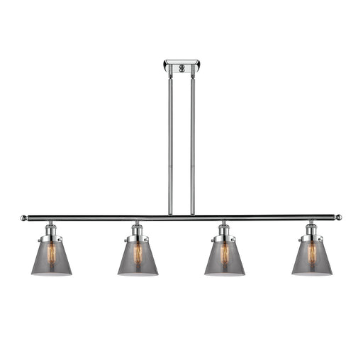 Innovations Cone 48in 4-Light Island Light | Industrial Polished Chrome and Light Smoke Glass | Kitchen Island & Dining Room | Model 916-4I-PC-G63-LED