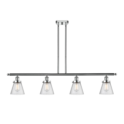 Innovations Cone 48in 4-Light Island Light | Industrial Polished Chrome and Seedy Glass | Kitchen Island & Dining Room | Model 916-4I-PC-G64