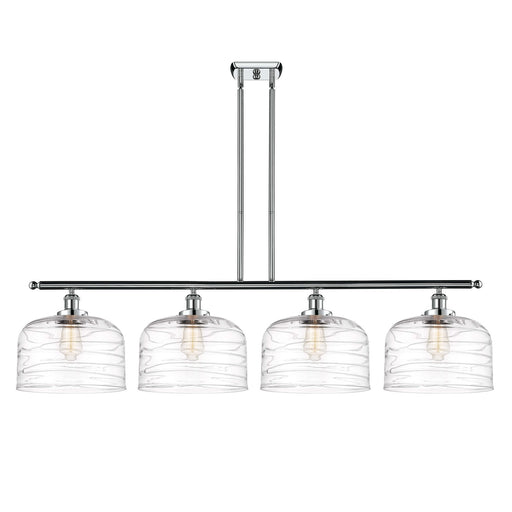 Innovations Bell 48in 4-Light Island Light | Industrial Polished Chrome Steel and Clear Deco Swirl XL Glass | Kitchen Island & | Model 916-4I-PC-G713-L