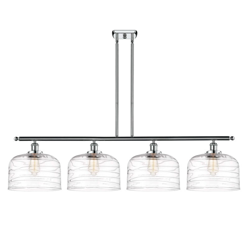 Innovations Bell 48in 4-Light Island Light | Industrial Polished Chrome Steel and Clear Deco Swirl XL Glass | Kitchen Island | Model 916-4I-PC-G713-L-LED