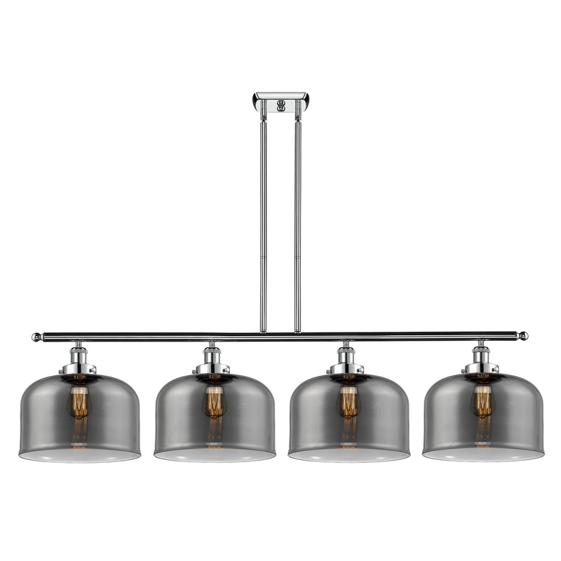 Innovations Bell 48in 4-Light Island Light | Industrial Polished Chrome and Light Smoke Glass | Kitchen Island & Dining Room | Model 916-4I-PC-G73-L